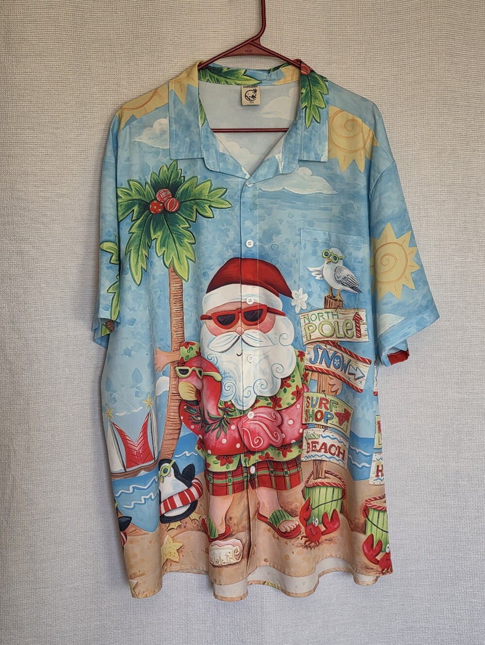 Hardaddy Christmas Santa Claus Tropical Print Short Sleeve Button Down Shirt 3XL